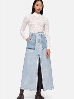 Sea New York - Light Blue Denim Maxi Skirt with Front Slit - Size 0